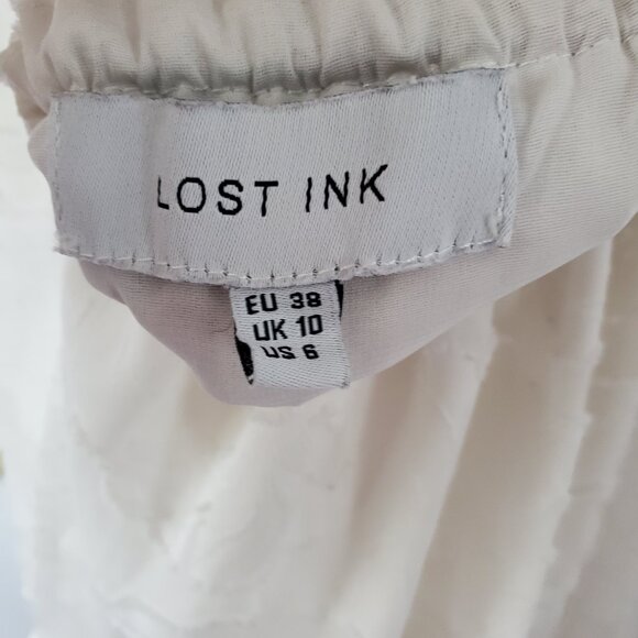 Women's Size 6 Strech Back Off White Halter Midi Dress By Lost Ink - Picture 5 of 9